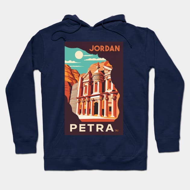 A Vintage Travel Art of Petra - Jordan Hoodie by goodoldvintage